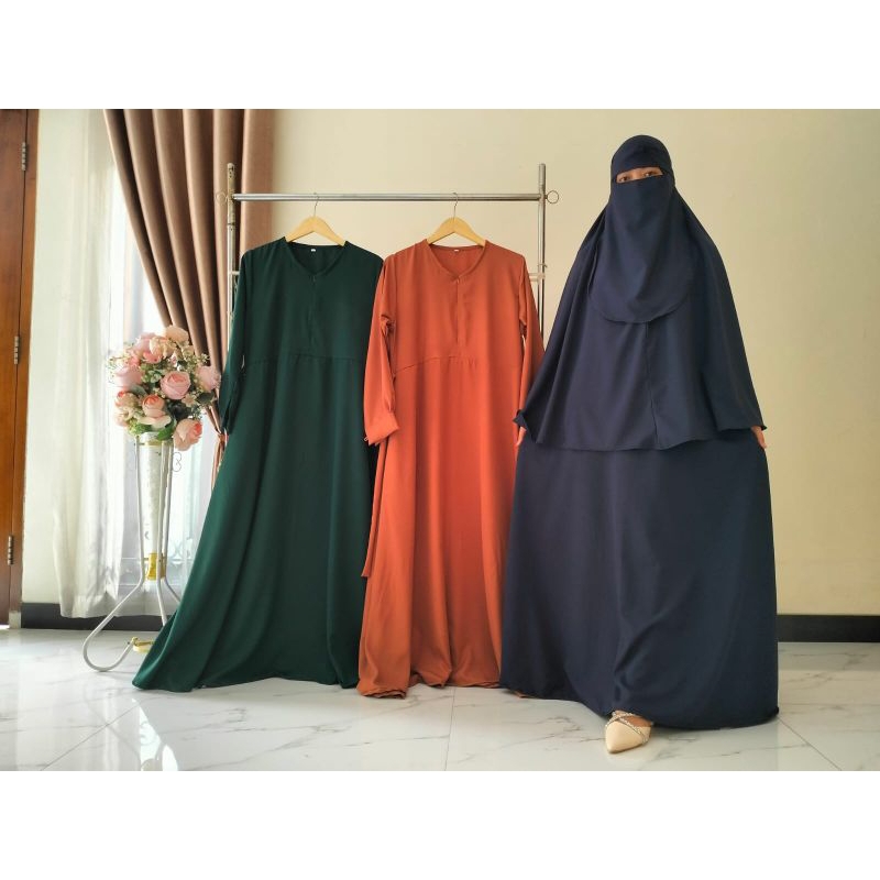 Gamis Syar'i Set Jilbab Plus Cadar Bandana LD 100