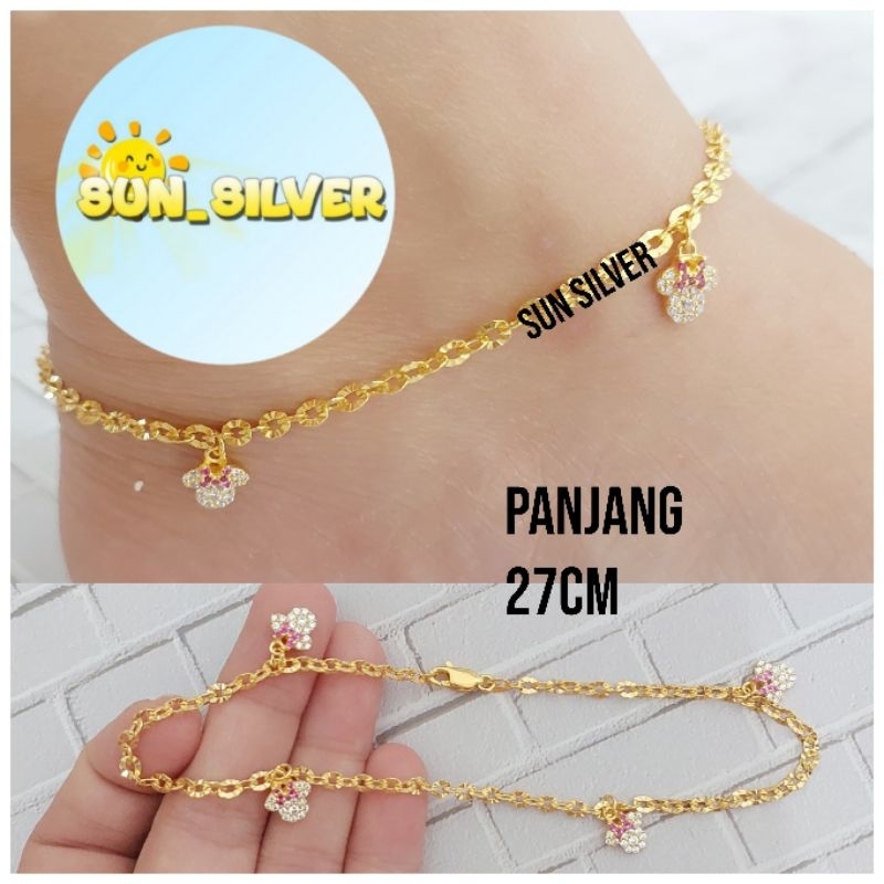 Gelang Kaki Perak Asli 925 Lapis Emas Kuning Gelang Kaki Wanita Dewasa Kq9