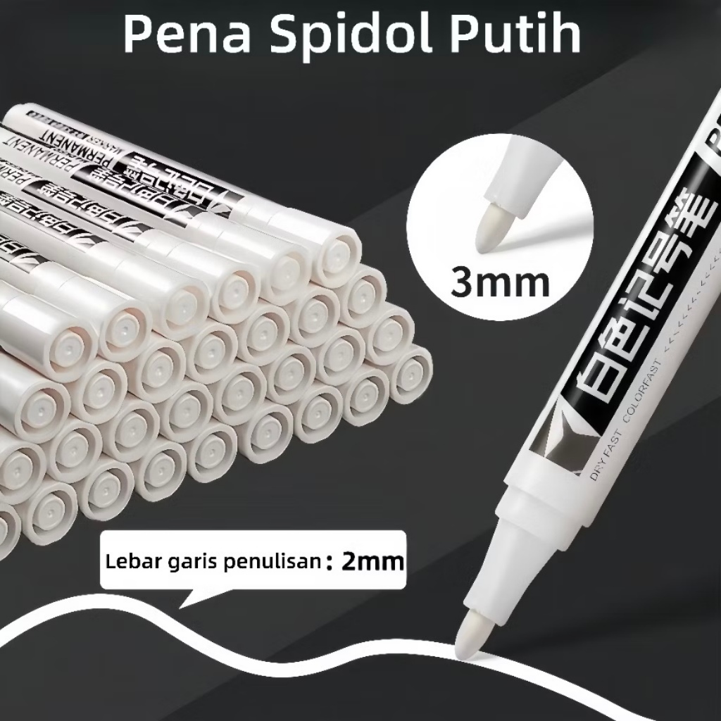 

SPIDOL PUTIH TAHAN AIR TIDAK LUNTUR UNTUK LUKISAN & GRAFITI - KEPALA TUNGGAL PULPEN GELL PUTIH DAN EMAS, GELLPEN WHITE AND GOLD.