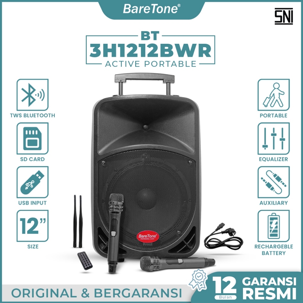SPEAKER PORTABLE WIRELESS BARETONE 12 INCH BT3H1212BWR ORIGINAL
