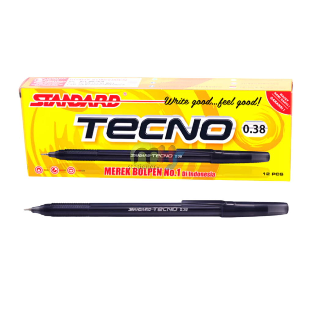 

STANDARD Bolpoin Pulpen Ballpoint TECNO 0.38 mm 1 BOX Isi 12 Pcs Alat Tulis Stationery