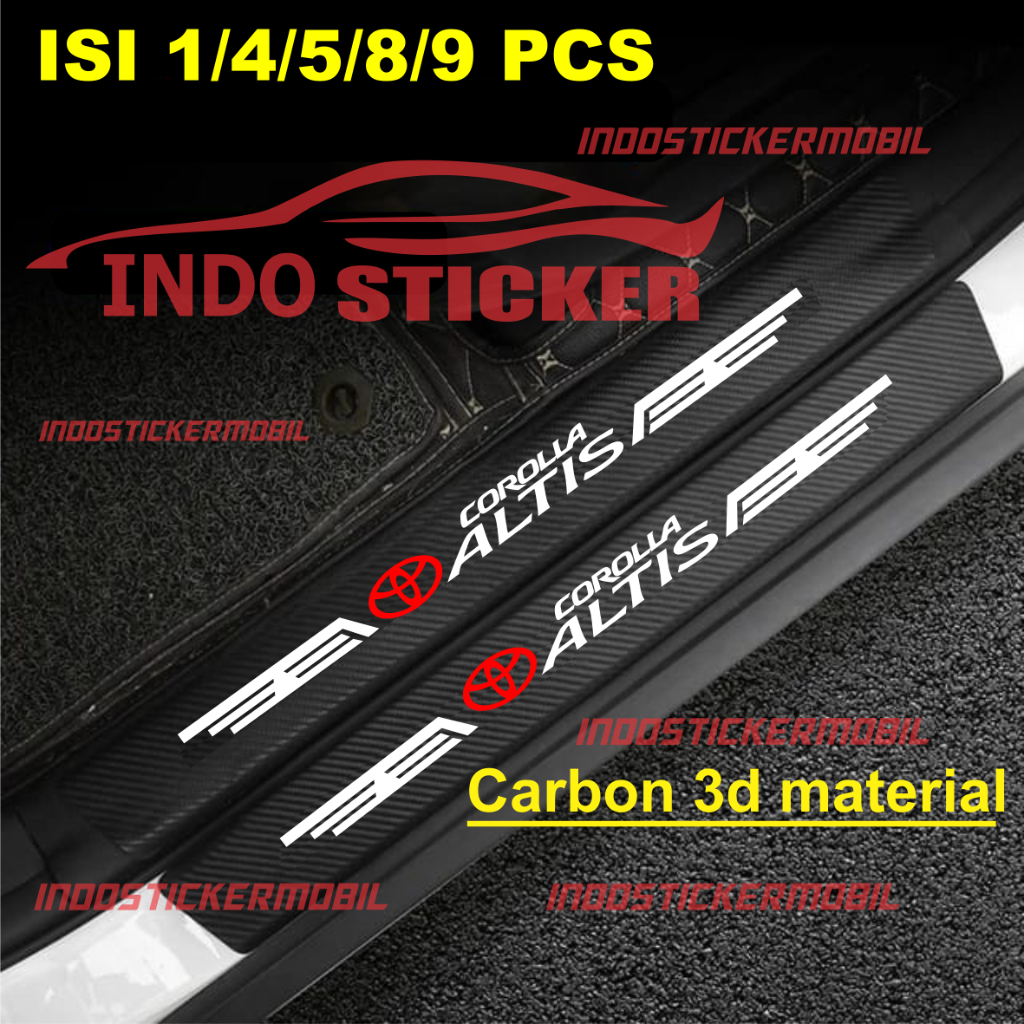 (COD) 9pcs sticker sill plate carbon 3d mobil toyota corolla altis sticker karbon 3d pelindung pijak
