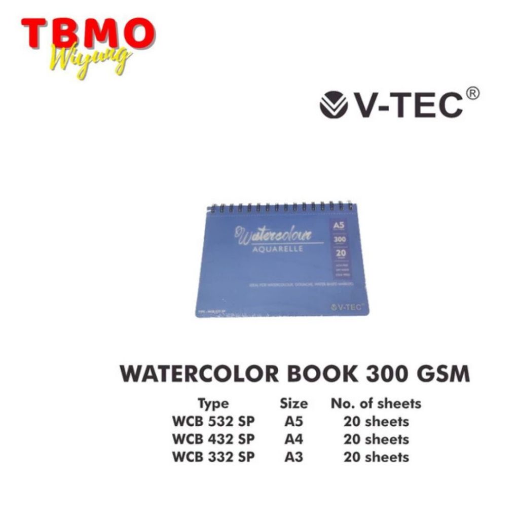 

TBMO WATER COLOUR BOOK SPIRAL A3 20 SHEETS WCB-332 SP V-TEC