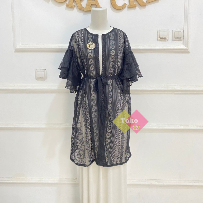 Airis Outer Brukat Cardigan Brokat Lengan Pendek Ruffle atasan outher brukat Outer Brokat Kondangan 