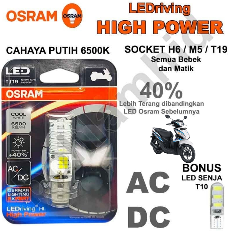 Lampu Motor LED OSRAM SPACY FI (putih) Bohlam H6 M5 T19 AC DC