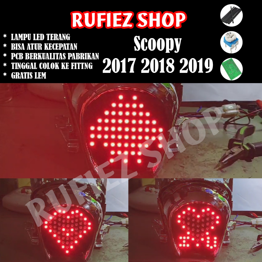 Custom lampu stoplamp running Scoopy 2017 2018 2019 love 8 mode otomatis