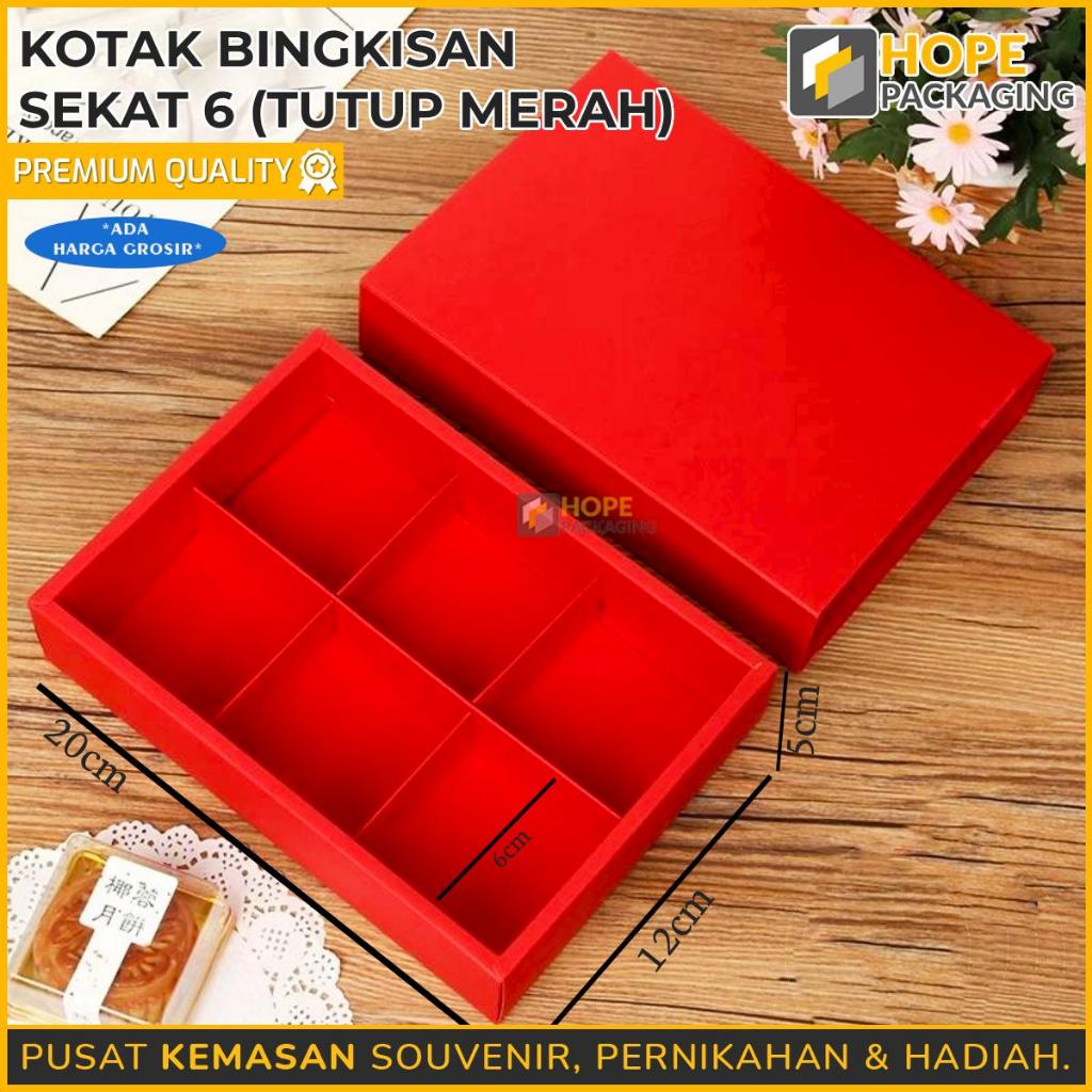 

Kotak Kue 6 Sekat + Tutup Merah / Box Hampers / Dus Bingkisan Natal / Box Kue Nastar / Box Dus Cupcake / Kotak Mooncake / Box Kue Bulan