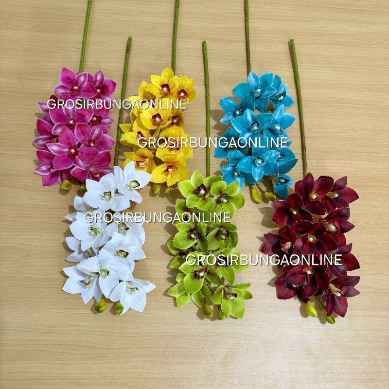 Cymbidium Anggrek Latex Premium 3D Tebal Real Touch 10 Kuntum, Latek Artificial