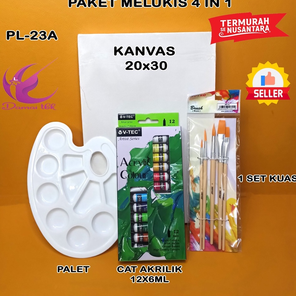 

KODE N46S Paket Melukis Lengkap Set 4 in 1 Set Kanvas 2x3 Kuas Palet dan Cat Acrylic