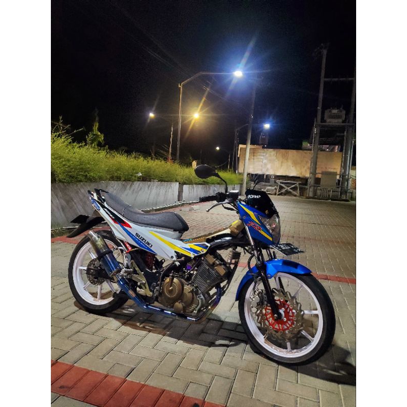 knalpot SATRIA FU,full setenlis BIRU GOLD,bas ADEM.original ARLA racing exhaust indonesia