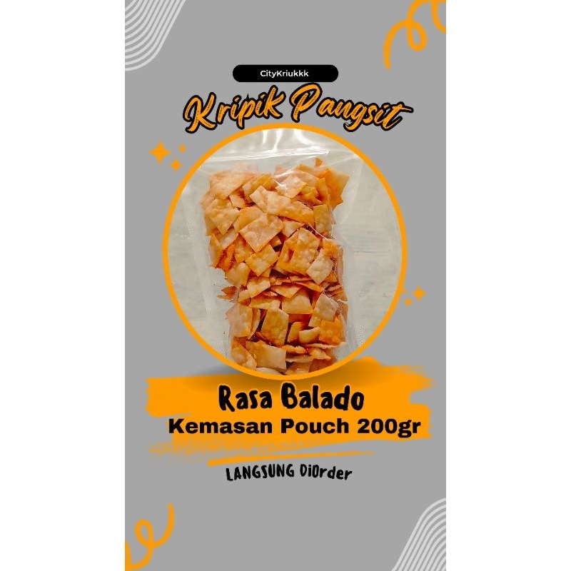 

Kripik Pangsit Rasa Balado 200gr Kemasan Pouch Kripik Pangsit Gurih Pedas Manis