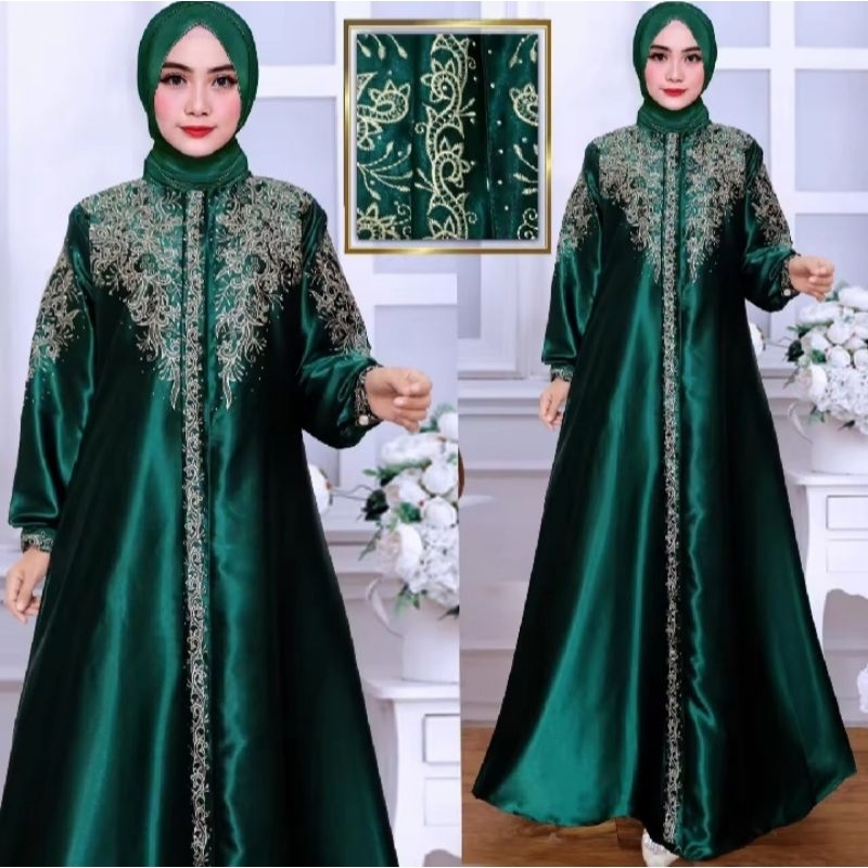 Gamis najwa satin Kristal Terbaru-busui frendly model mewah elegan