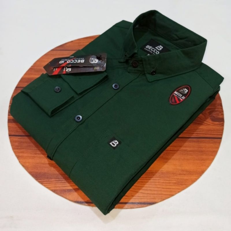 KEMEJA POLOS PRIA LENGAN PANJANG WARNA SAGE GREEN  JUMBO  KEMEJA  POLOS LENGAN PANJANG HEM PRIA
