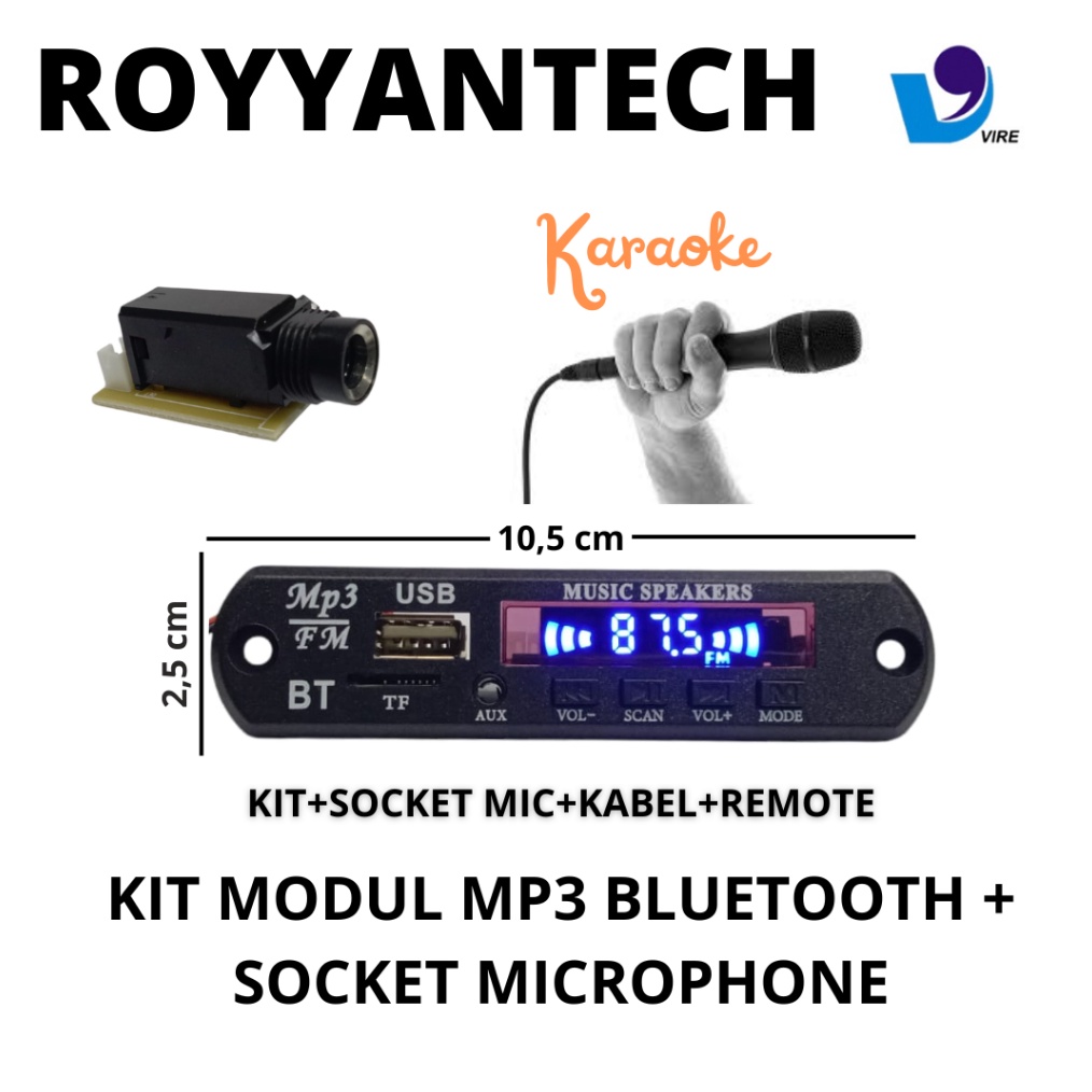 KIT MODUL MP3 BLUETOOTH VIRE  SOCKET MICROPHONE VTF 18BT V87