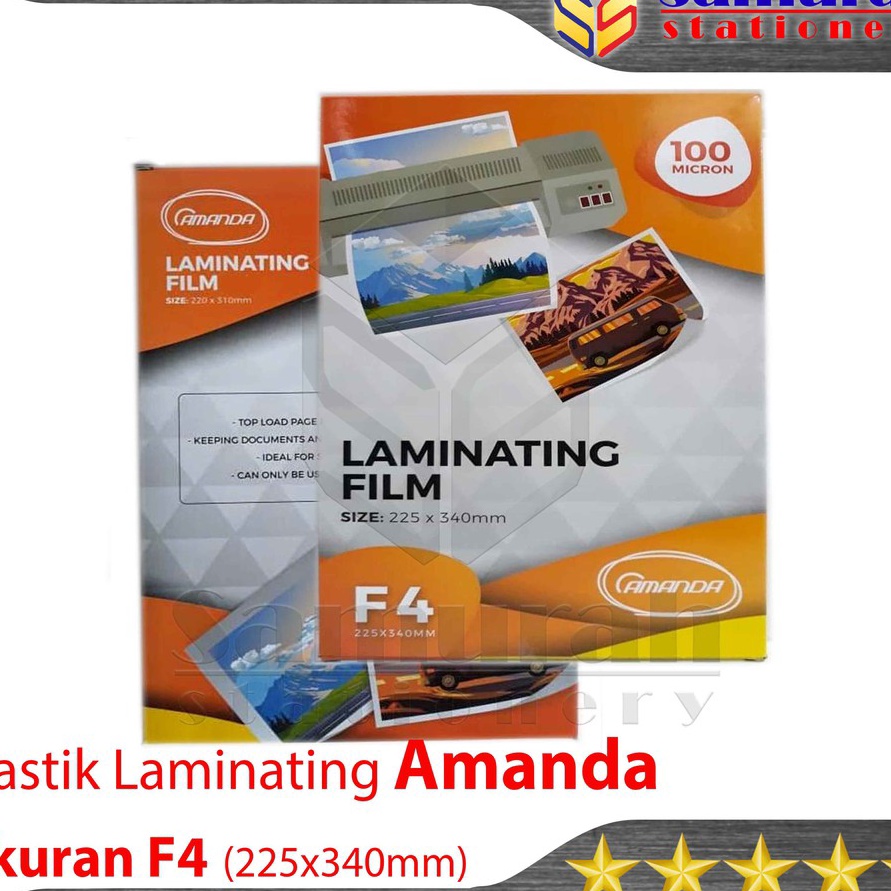 

Beli Plastik Laminating Film F4 Folio Amanda 1 Micron isi 1 Lembar 225 x 34mm Per Pak