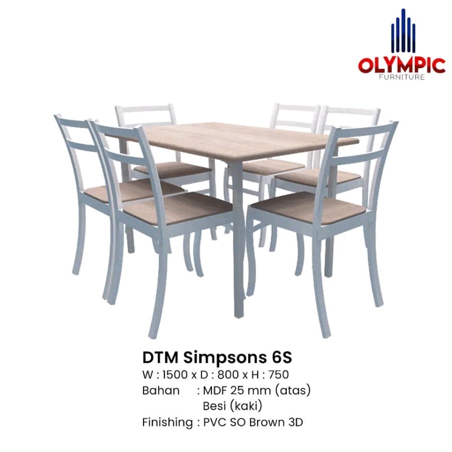 1 set Meja Makan / OLYMPIC Dining Table Minimalis murah Modern warna Cream motif serat kayu mewah el