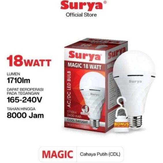 Surya Magic Tipe 9-12-18 Watt Bohlam Lampu Emergency LED Cool Daylight - Lampu LED Bulb Emergency La