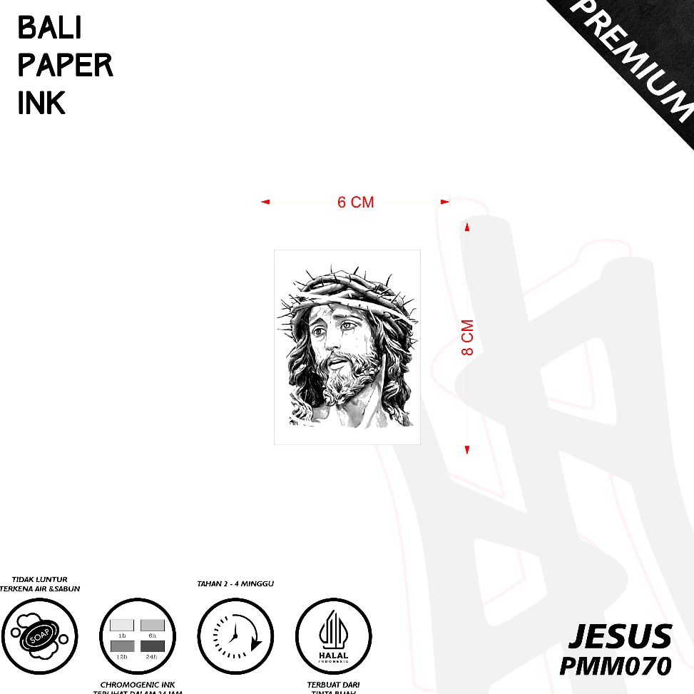 KODE X79D Tato Jesus PMM7  Premium Temporary Tattoo  By Bali Paper Ink