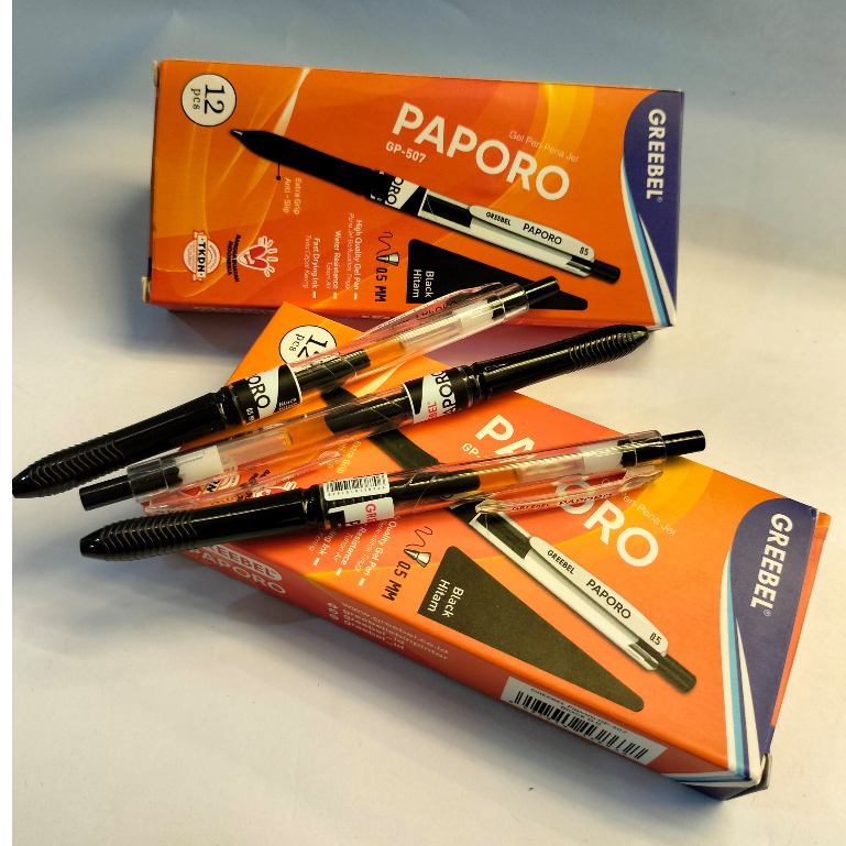 

GREEBEL PULPEN GEL / Gel Pen Paporo GP-507 0.5 Hitam / Ballpen Gel Ballpoint Bolpen Bolpoin Pena Gel