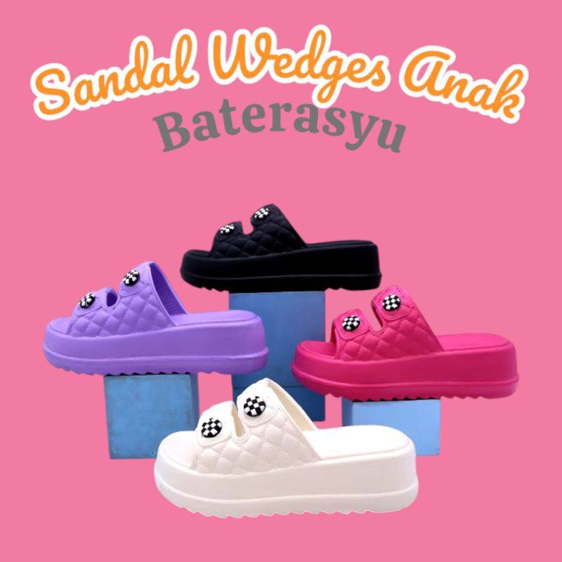 Sandal Wedges Anak Perempuan Sandal Anak Wanita Usia Tanggung 5-9 Tahun Sandal Ban 2 Motif Kancing