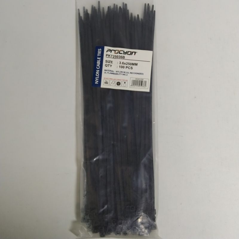 

Cable Ties Procyon 3.6x250mm 100pcs Warna Hitam|| Nylon Cable Ties