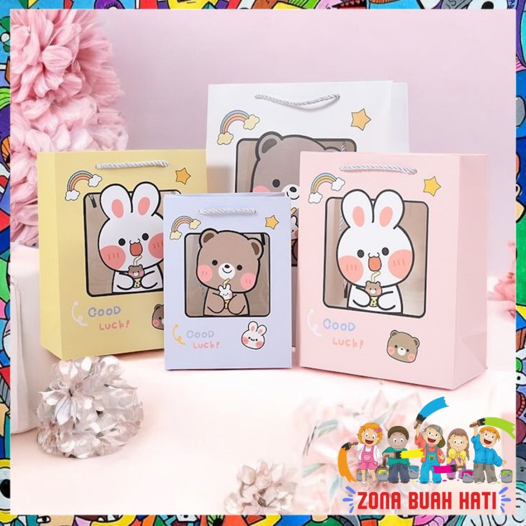 

ZBH Paperbag Karakter Kartun Rabbit Bear Lucu Transparant Goodie Bag Motif Beruang Strawberry Tas Jinjing Mika Serbaguna Bingkisan Hadiah Hampers Ulang Tahun Anak Kotak Souvenir Kantong Tentengan Bingkisan Paper Bag