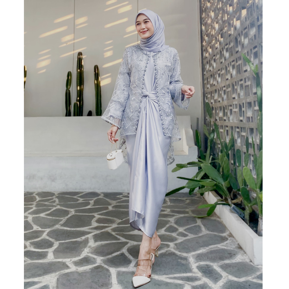 Humaira Oneset Outer Brokat Setelan Baju Kondangan Bridesmaid Muslim Dress Satin Wanita