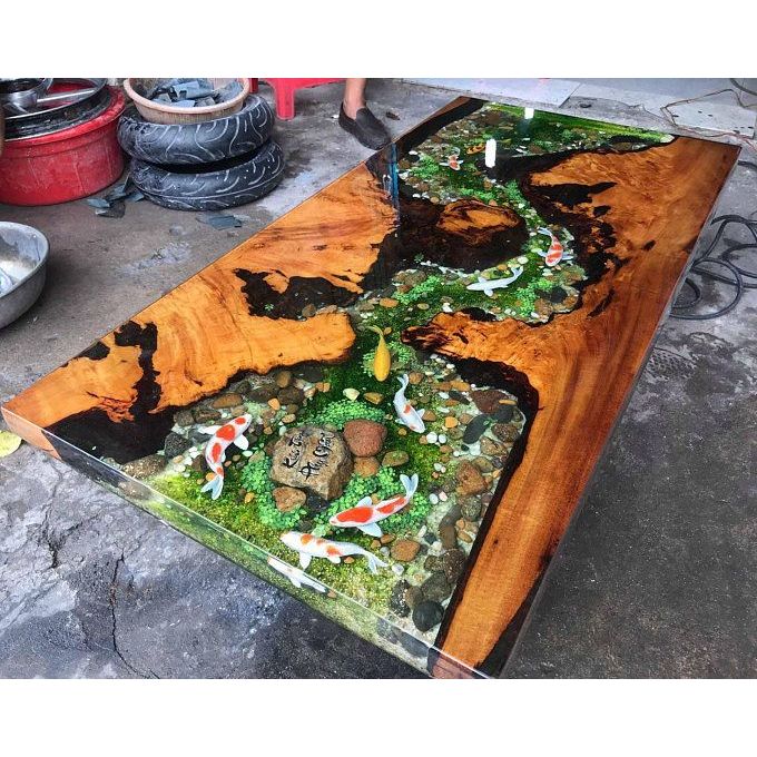 MEJA MAKAN DINING TABLE EPOXY RESIN PREMIUM: PERPADUAN ELEGAN KAYU ASLI DAN SENI RESIN UNTUK RUANG Y