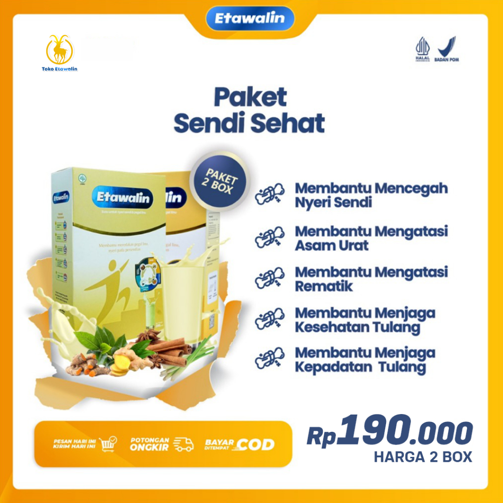 

Paket 2 Box Etawalin - Solusi Tepat Atasi Masalah Persendian dan Asam Urat dengan terapi susu, Susu Memperkuat Kepadatan Tulang, Susu Meningkatkan Daya Tahan Tubuh, Susu Asam Urat, Susu Sendi, Susu Nyeri Sendi, Susu Pegal Lini, Susu Asam Urat