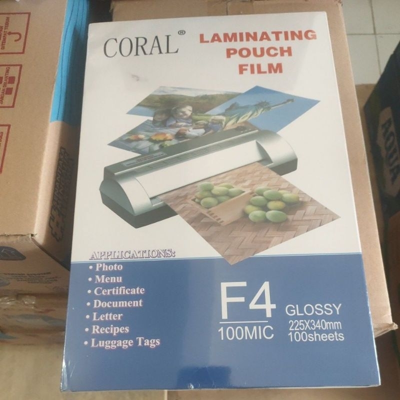 

plastik laminating film F4 ,laminating pouch film merk coral F4 isi 100 lembar
