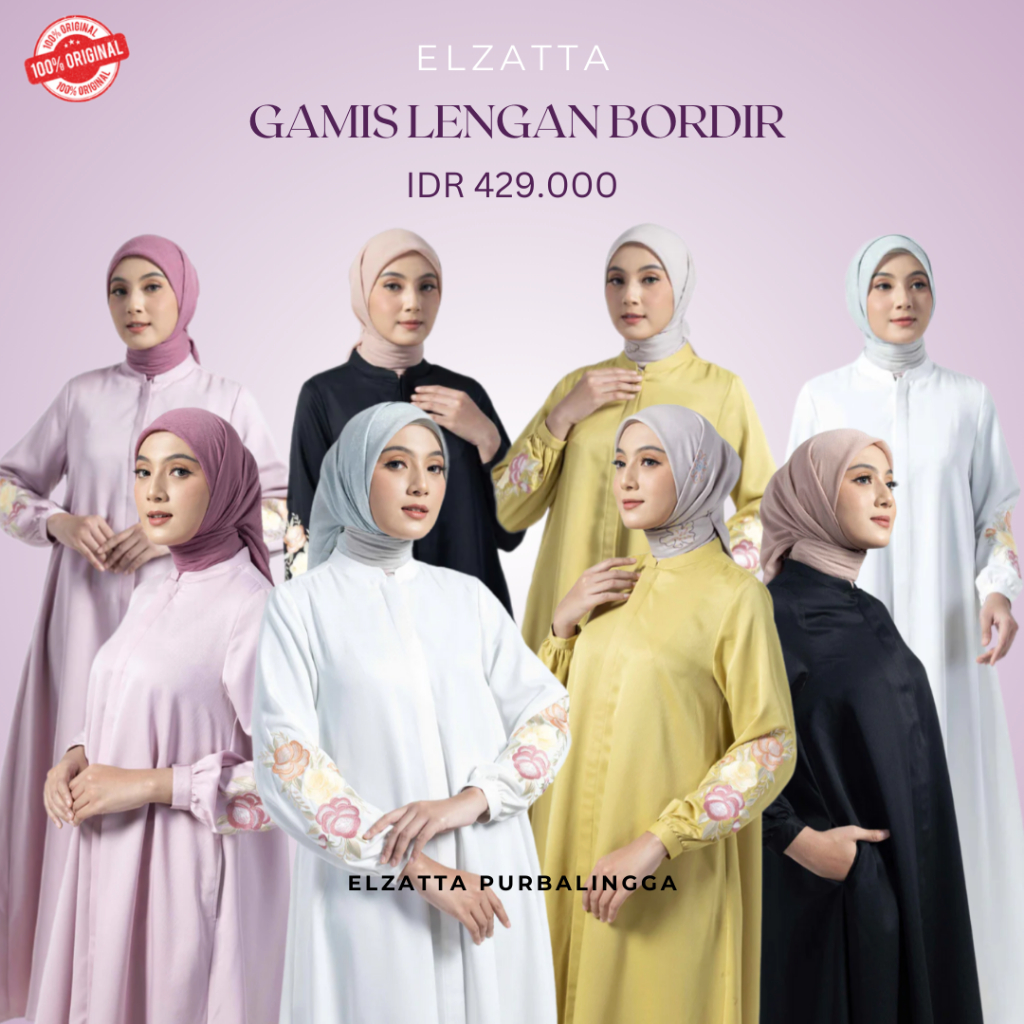 Elzatta Gamis Wanita Lengan Bordir Gamis Full Kancing by Elzatta