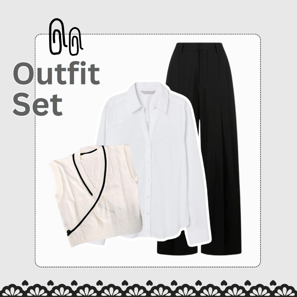 DISKON ONE SET ROMPI (VEST RAJUT, KEMEJA, CELANA) OUTFIT KOREAN STYLE OOTD WANITA 1 SET ALA KOREA -