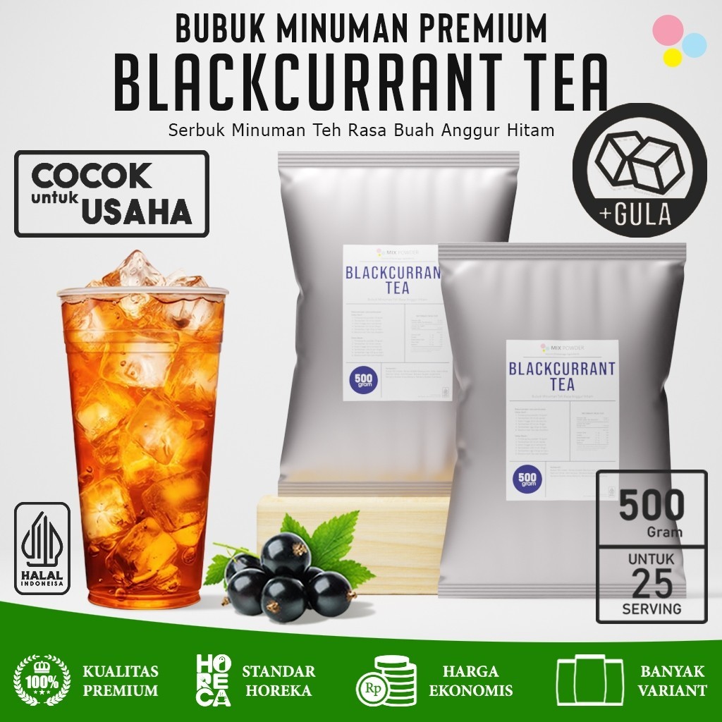 

Bubuk Minuman Rasa Blackcurrant Tea Powder 500Gr Serbuk Minuman Teh Anggur Kekinian Premium 500 Gram