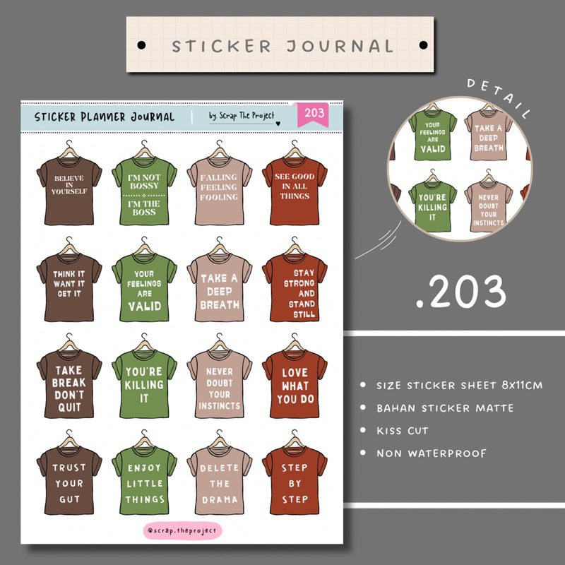 

STICKER PLANNER JOURNAL / QUOTES EARTH TONE COLOR TSHIRT DECO STICKER / STP -203