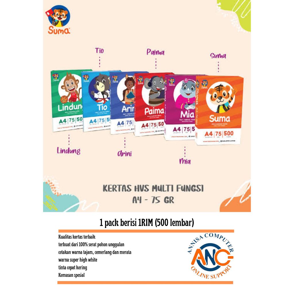 

Kertas Hvs multifungsi A4 suma 75gram / Kertas fotocopy - print / 1 Rim 500 lembar