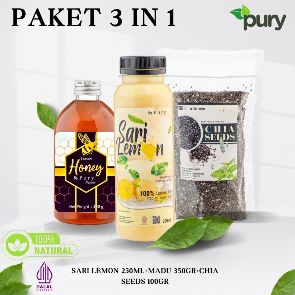 

[Pury] Paket Diet Hemat 30 Hari - Madu 350gr Sari Lemon 250 gr Chia seeds 100gr