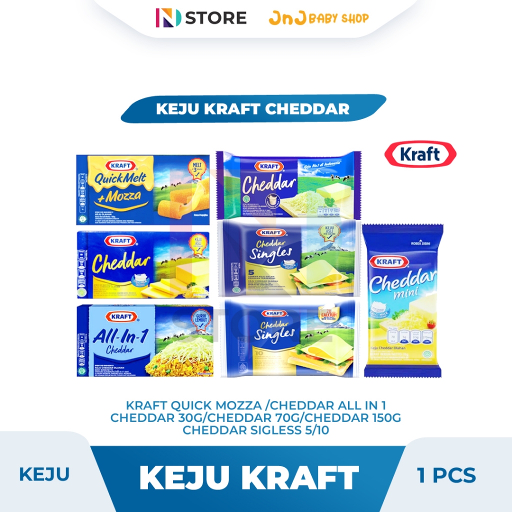 

Keju Kraft Cheddar Quick Melt/All In 1/Cheddar 30g/Cheddar 70g/Cheddar 150g/Cheddar Singles 5/10