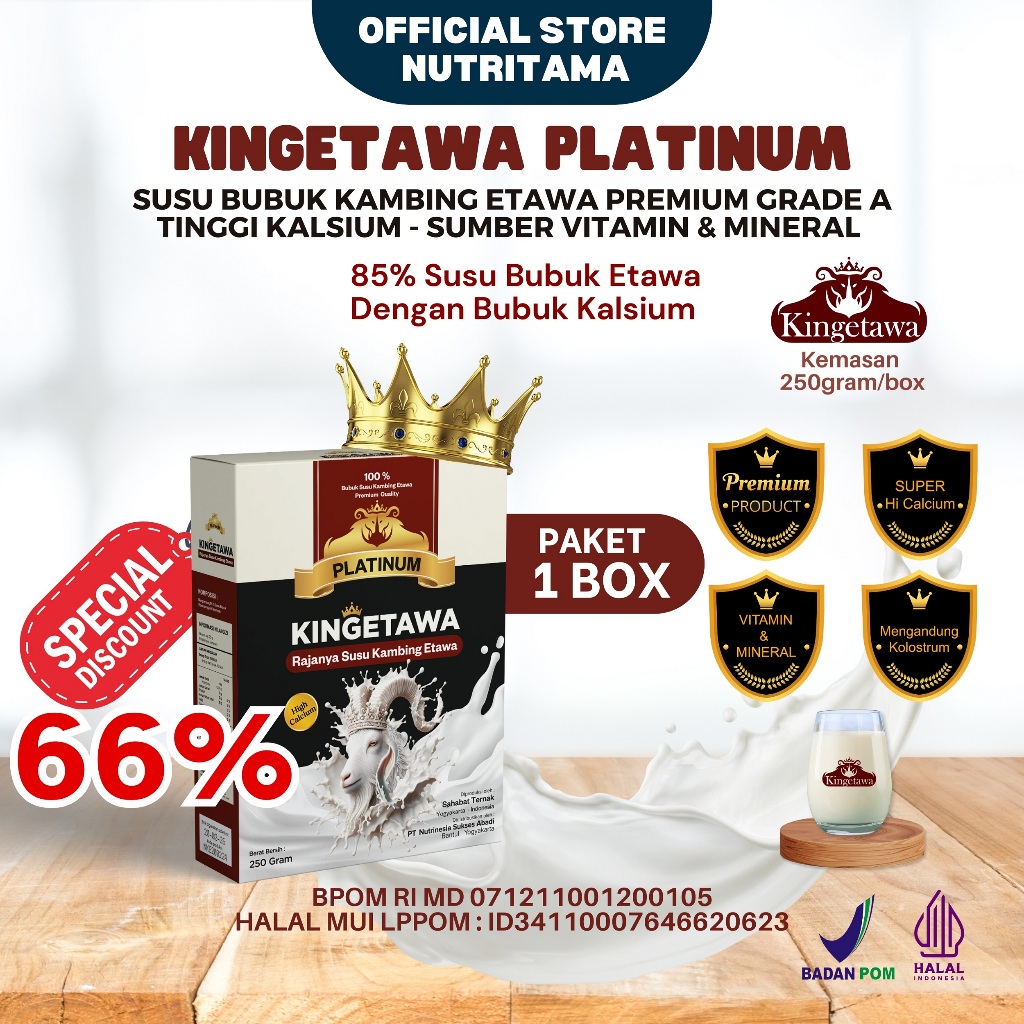

Kingetawa Platinum - Susu Bubuk Etawa Original Untuk Keluhan Pernafasan - Susu Untuk Nyeri Sendi dan Asam Urat 250gr