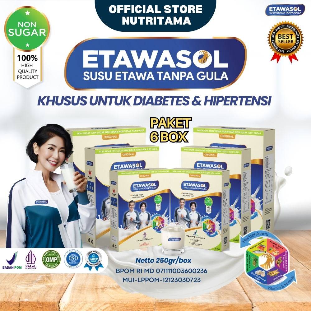 

Etawasol Susu Kambing Bebas Gula Anti Diabetes, Hipertensi, Nyeri Sendi dan Pernafasan - Paket 6 Box