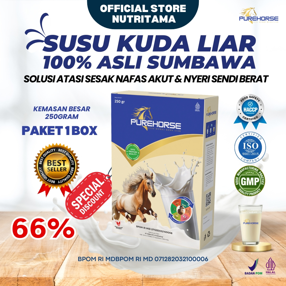 

Susu Kuda Pure Horse 100% Original dari Sumbawa Cepat Atasi Sesak Nafas Akut dan Nyeri Sendi Berat Kemasan 250gram Paket 1 box