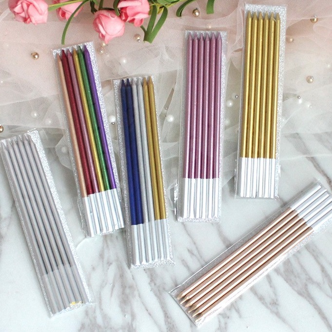 PRODUK AWAL TAHUN Lilin Panjang Metallic 6set Lilin ulang tahun ultah birthday candle bday lilin luc