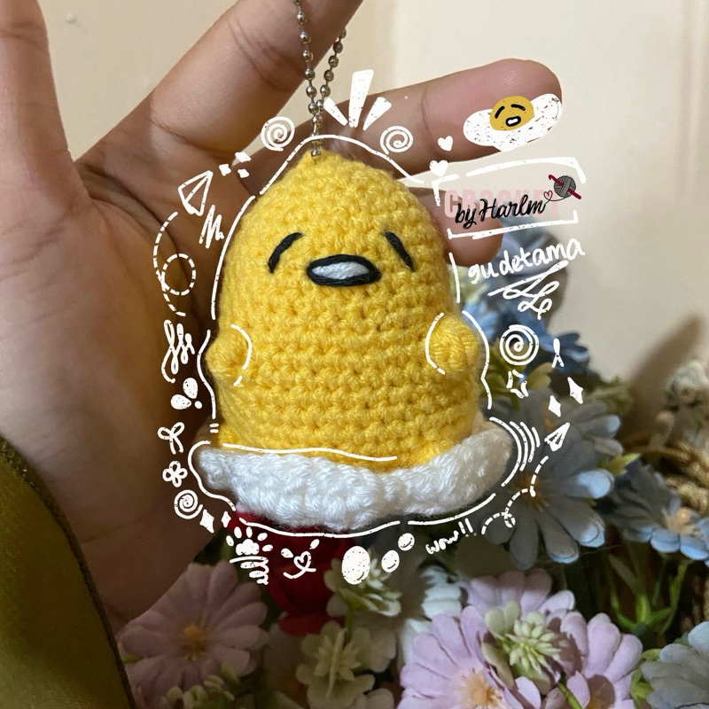 Amigurumi Crochet Gudetama Keychain | Gantungan Kunci Rajut Gudetama