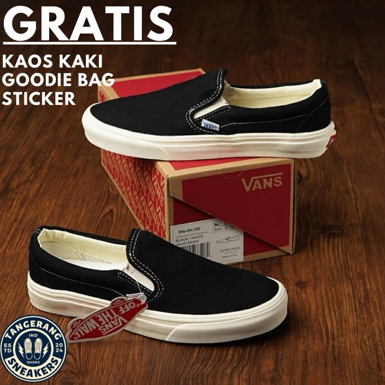 KODE Q75O Sepatu Vans Slip On Og Vault Pria Wanita  Vans Slip on  Sepatu Sekolah Hitam  Sneakers  Sl