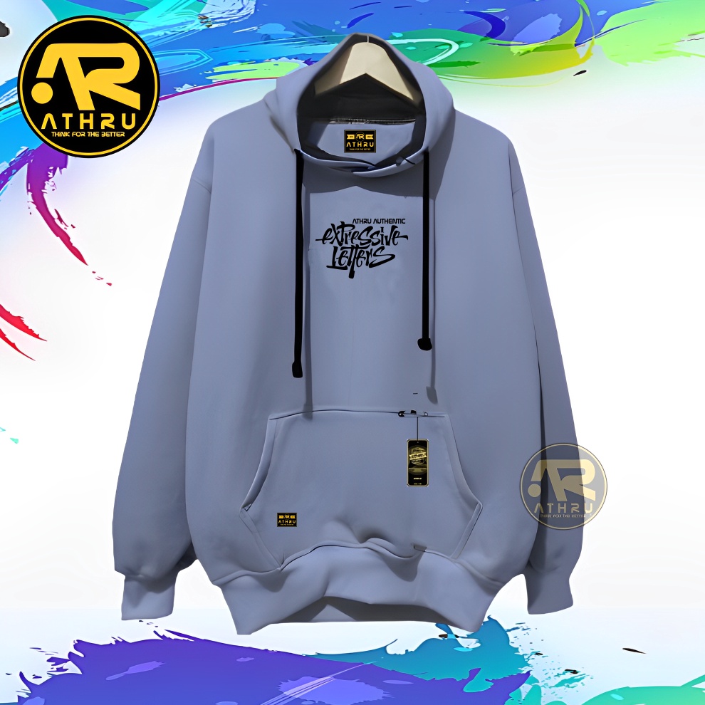 Hoodie Distro Pria Wanita Athru Warna Abu Paralon Sablon Exlesive letter Switer Hudie Unisex Murah C
