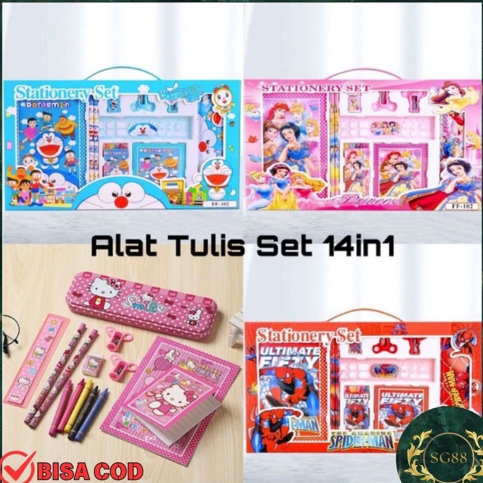 

Kejutan Hari Ini Stationary Alat Tulis Set 14 in 1 Paket Alat Tulis Anak Motif Kartun Karakter Lucu