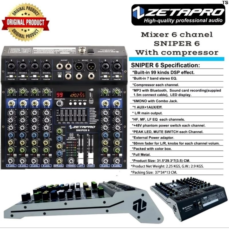 MIXER 6 CHANNEL ZETAPRO SNIPER 6 WITH COMPRESSOR