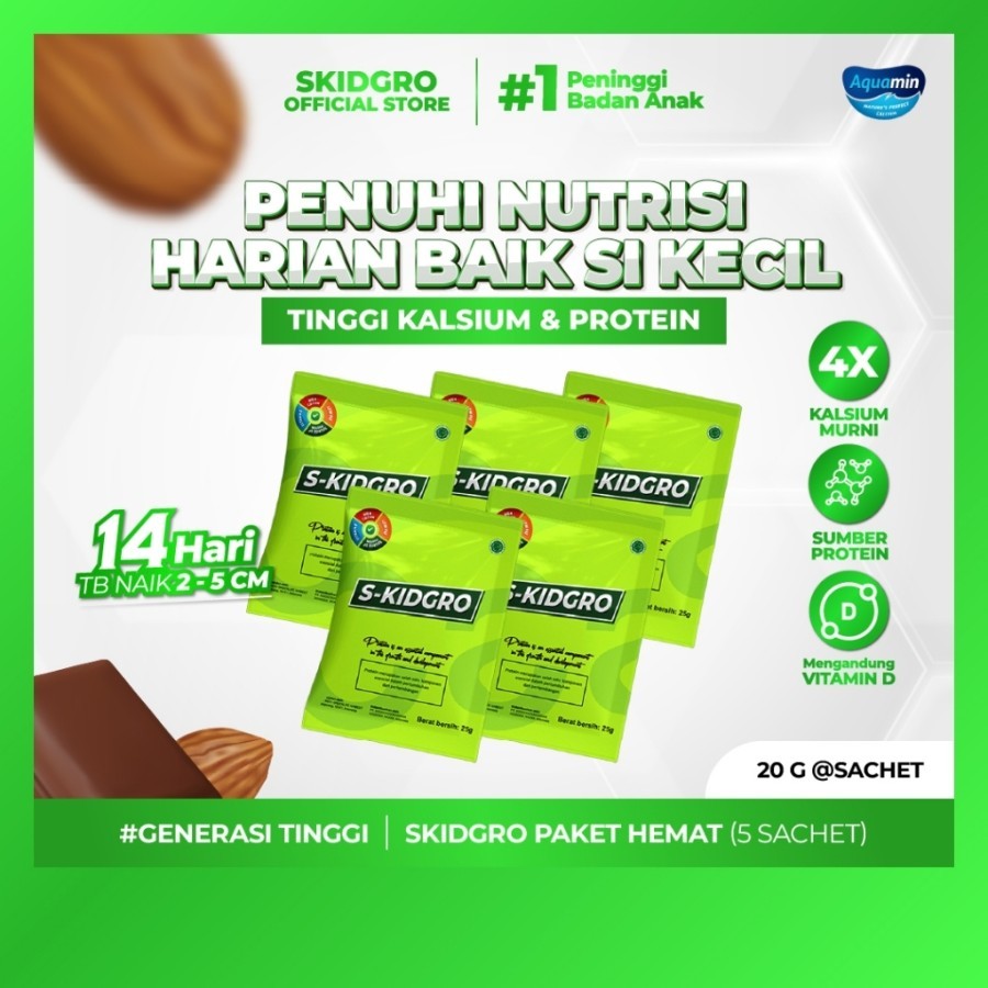 

S-KIDGRO Susu Peninggi Badan Terbaik - Isi 5 Sachet (Free Skipping / Tumbler )