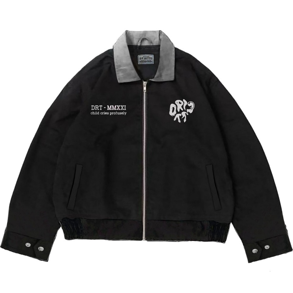 DRITTORONZIO Work Jaket Boxy  Jacket Crop Liscio uniHitam
