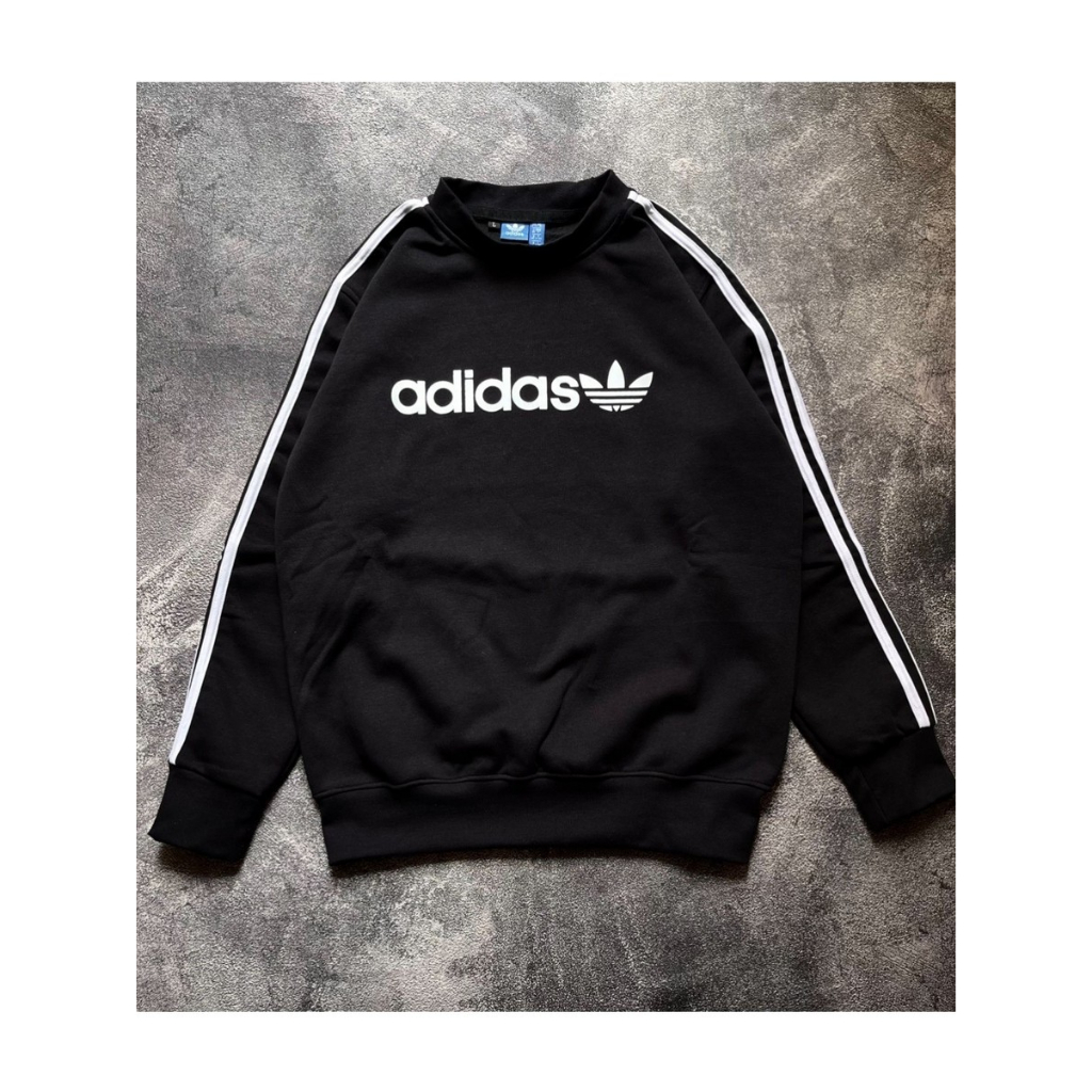 [COD]SWEATER CREWNECK ADIDAS LINEAR PREMIUM HITAM LIST PUTIH DAN HITAM LIST HITAM