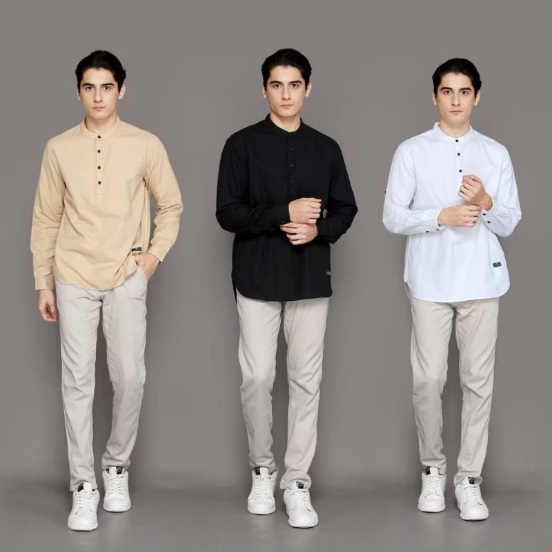 Venturo - Kemeja Koko Pria Lengan Panjang Katun Linen